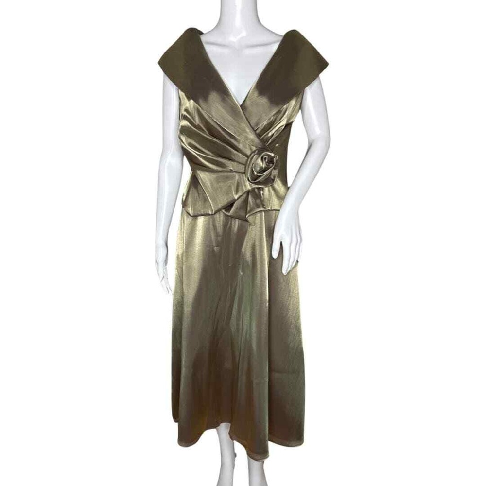 Cachet Vintage Style Champagne Gold Rosette Evening Gown Prom Formal Gala Midi 4